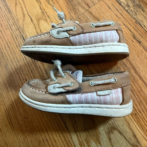 Sperry Kids Tan Boat Shoes girls pink size 8.5 shoresider jr boat shoes - Picture 2 of 4